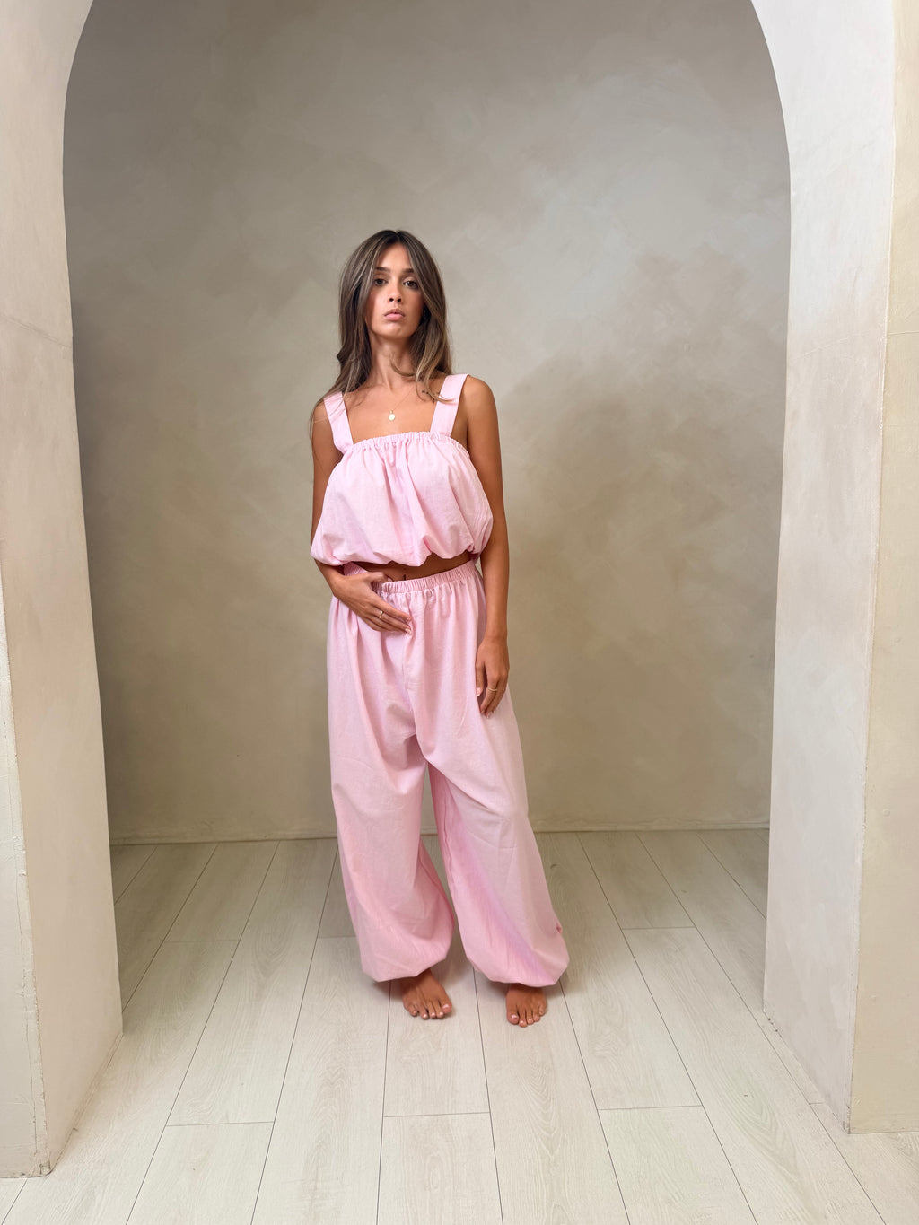 Ivy Balloon Trousers - Pink Cotton