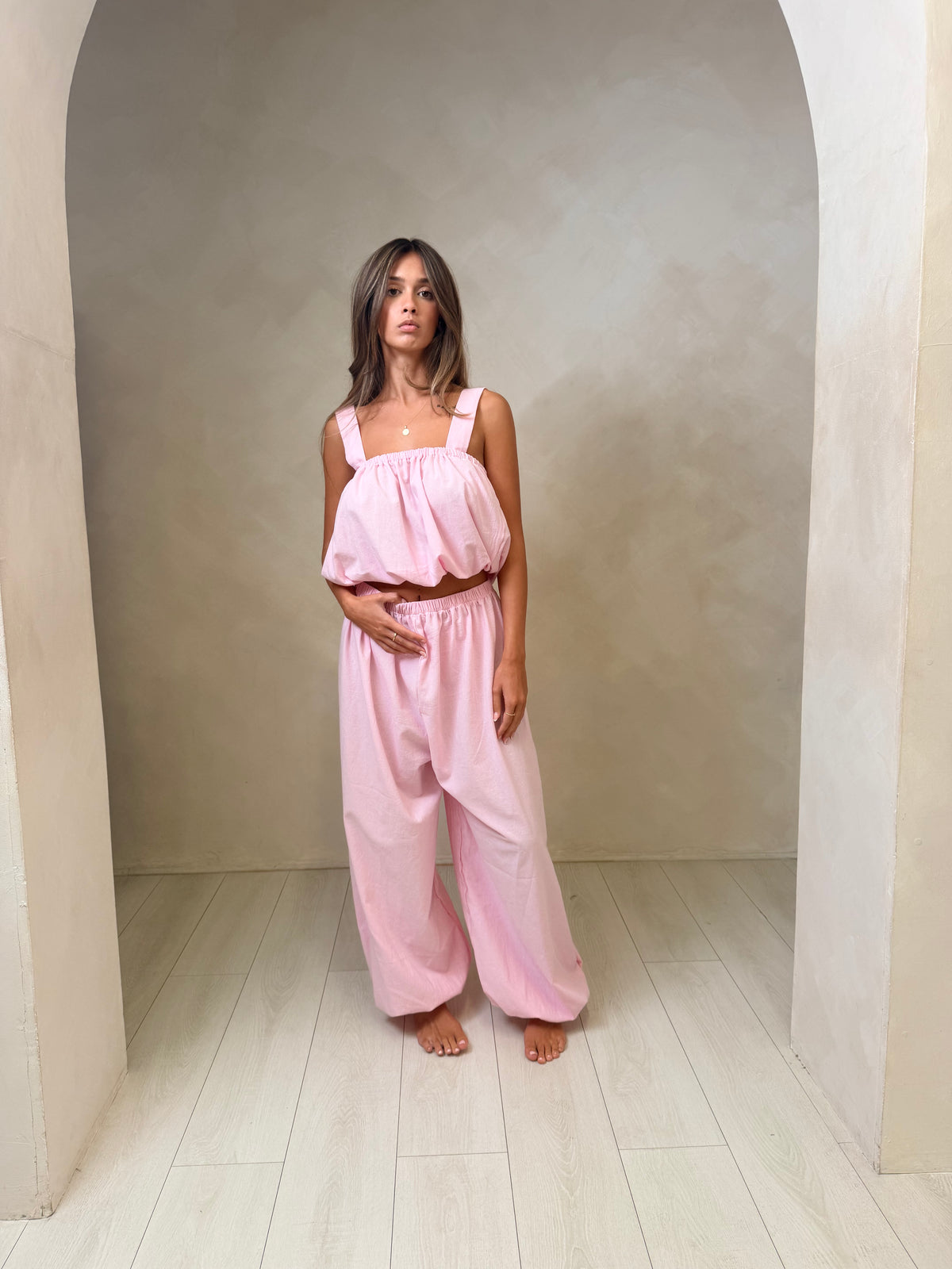 Ivy Balloon Trousers - Pink Cotton