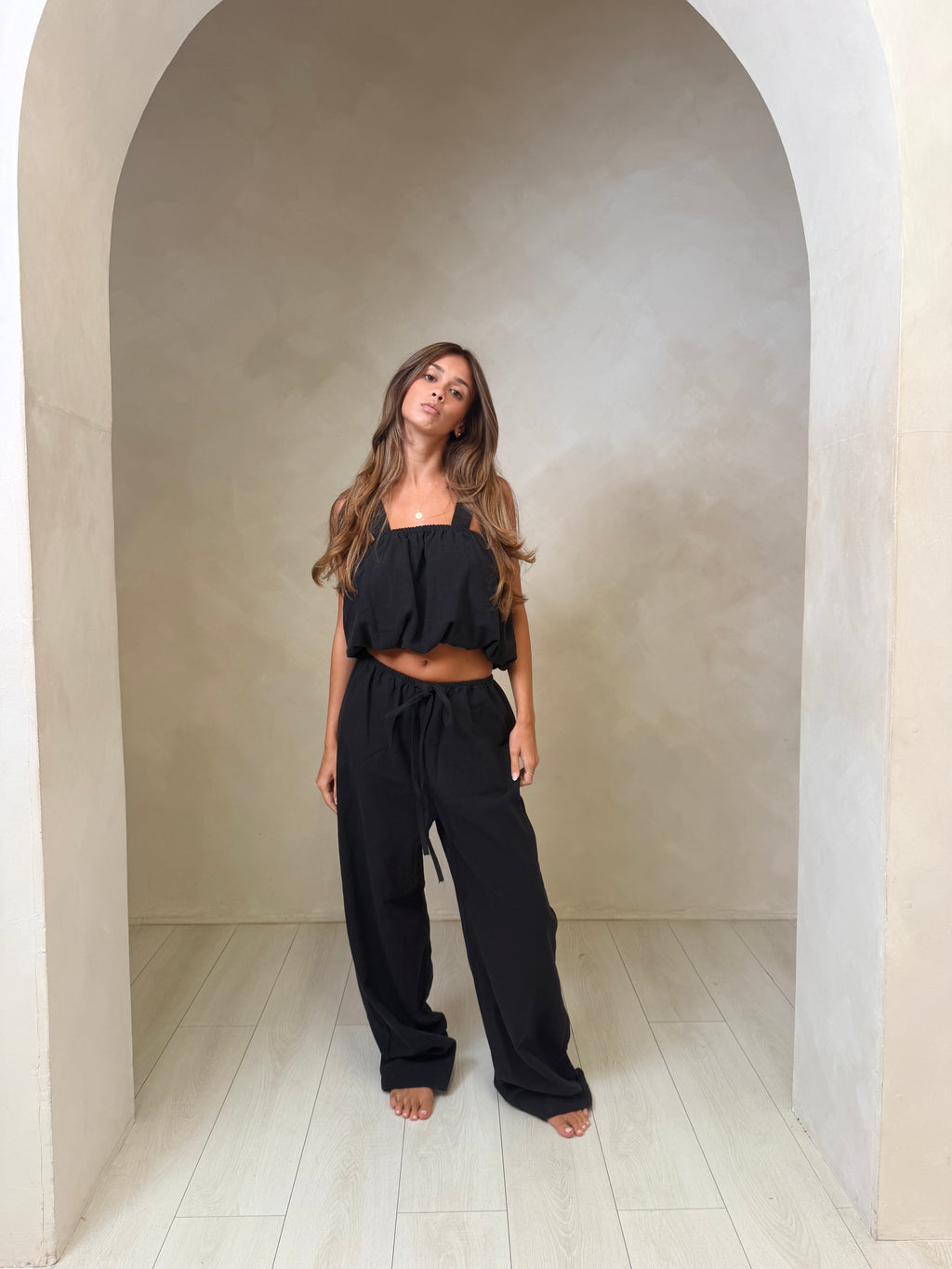 Audrey Bubble Top- Black Linen