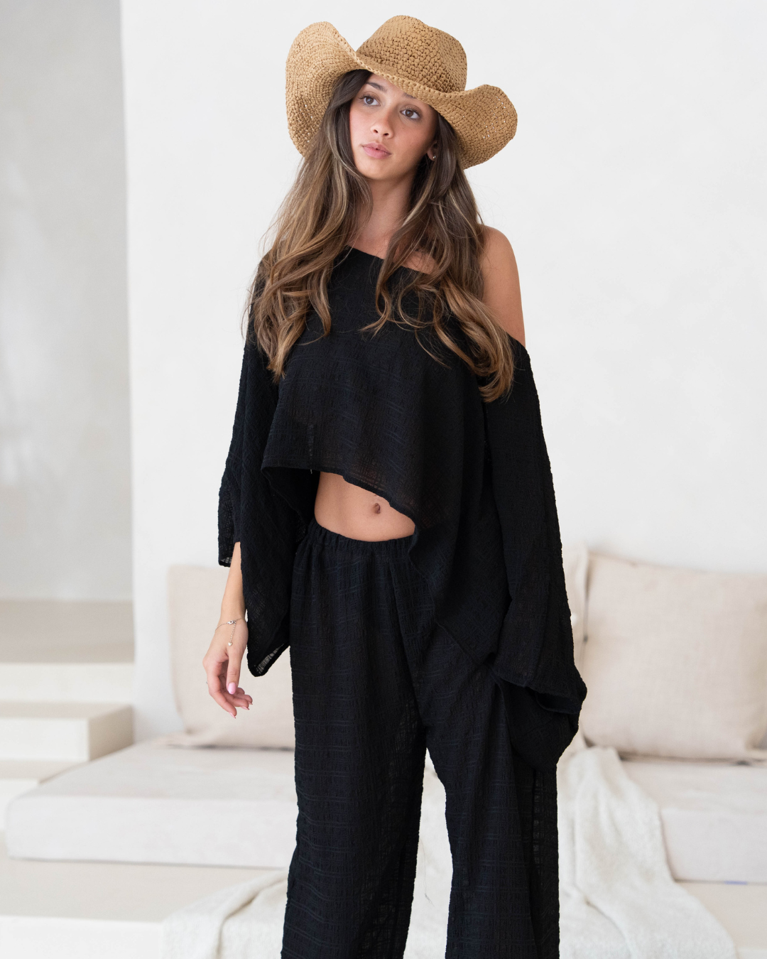 Ivy Cape Top - Black Texture