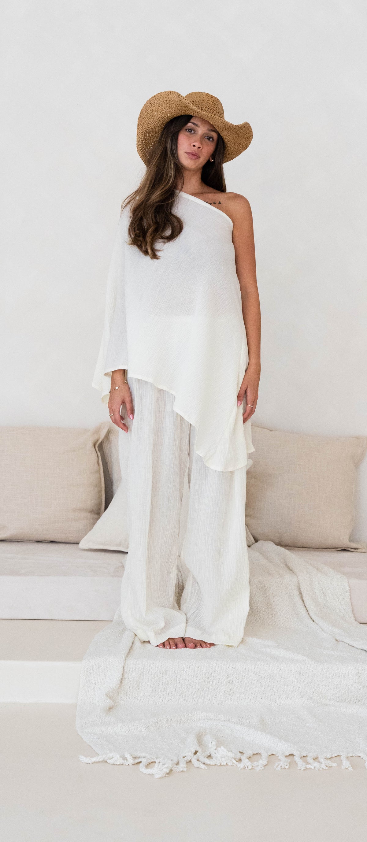 Raya Trousers - Cream Cotton Texture